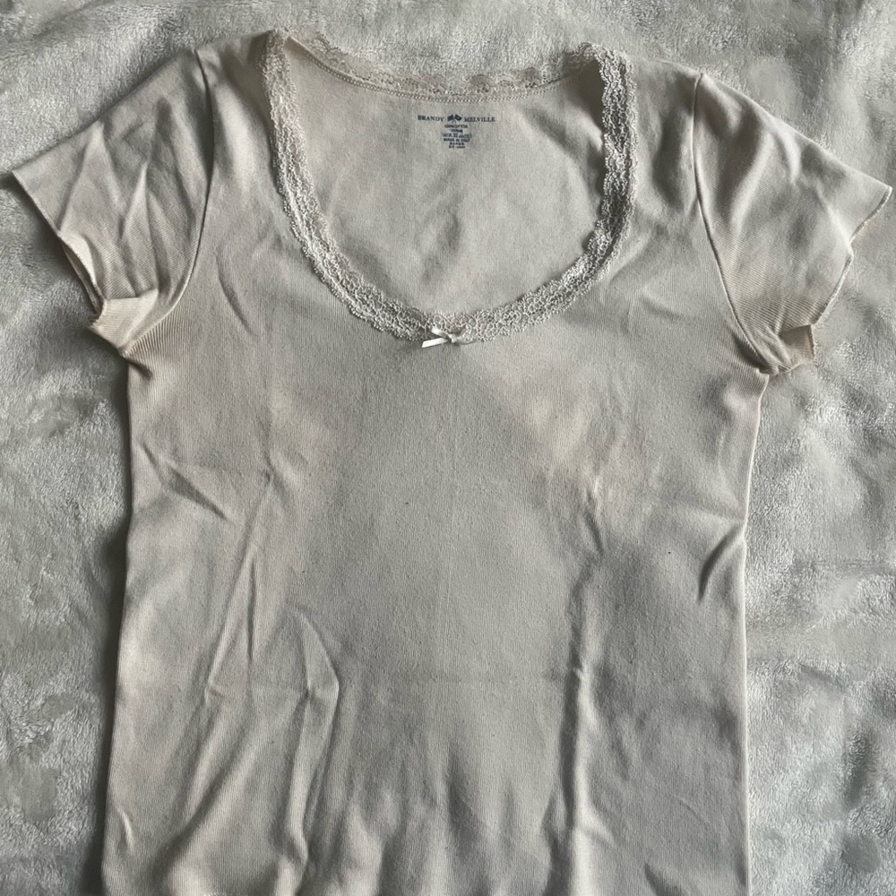 Brandy Melville Cream Lace Trim Tee